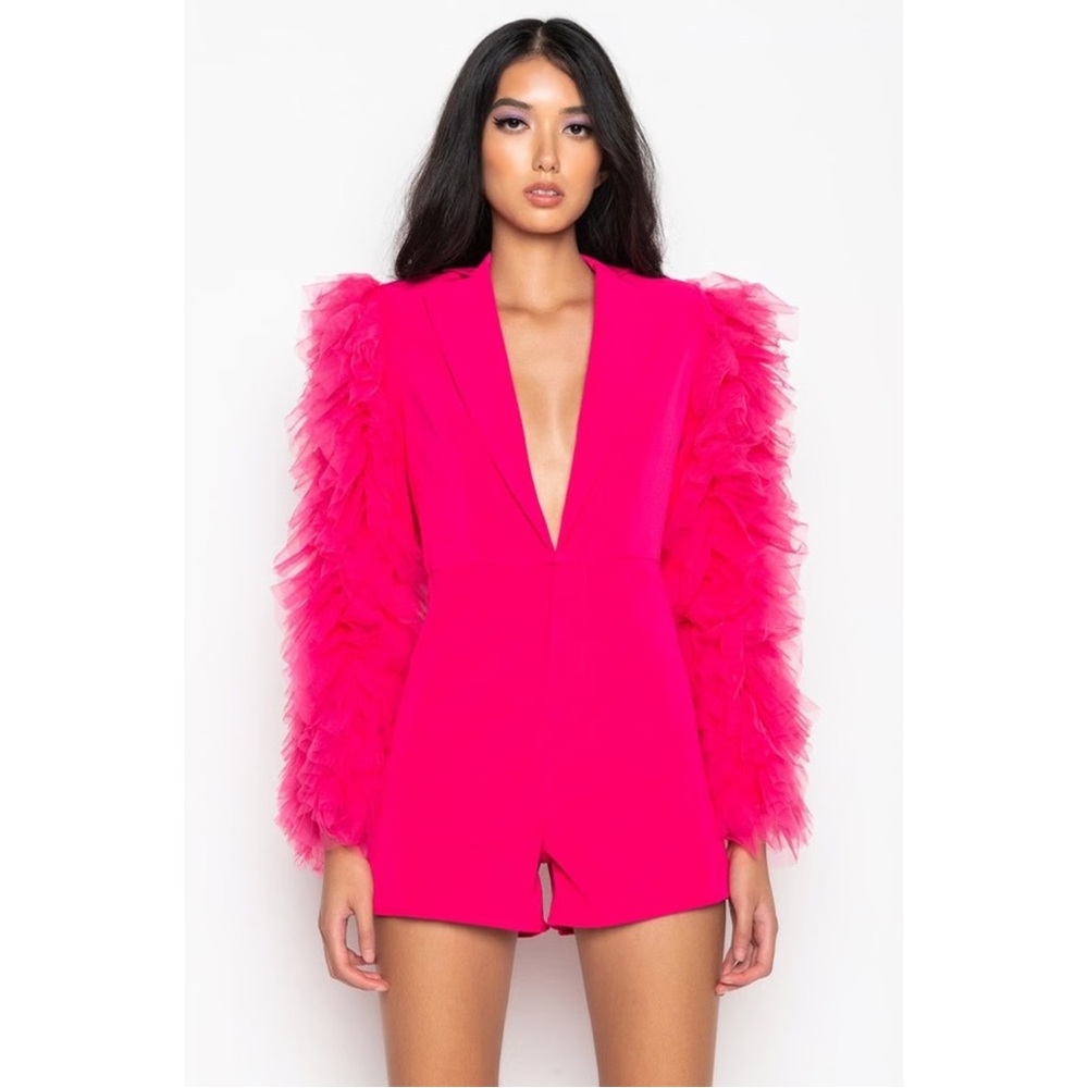 BNWT Akira Pink blazer Romper with statement sleeves